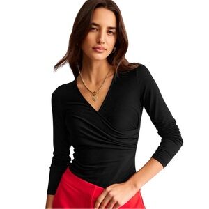 Boden Long Sleeve Wrap Top Women’s US 12 Black Fitted ECOVERO